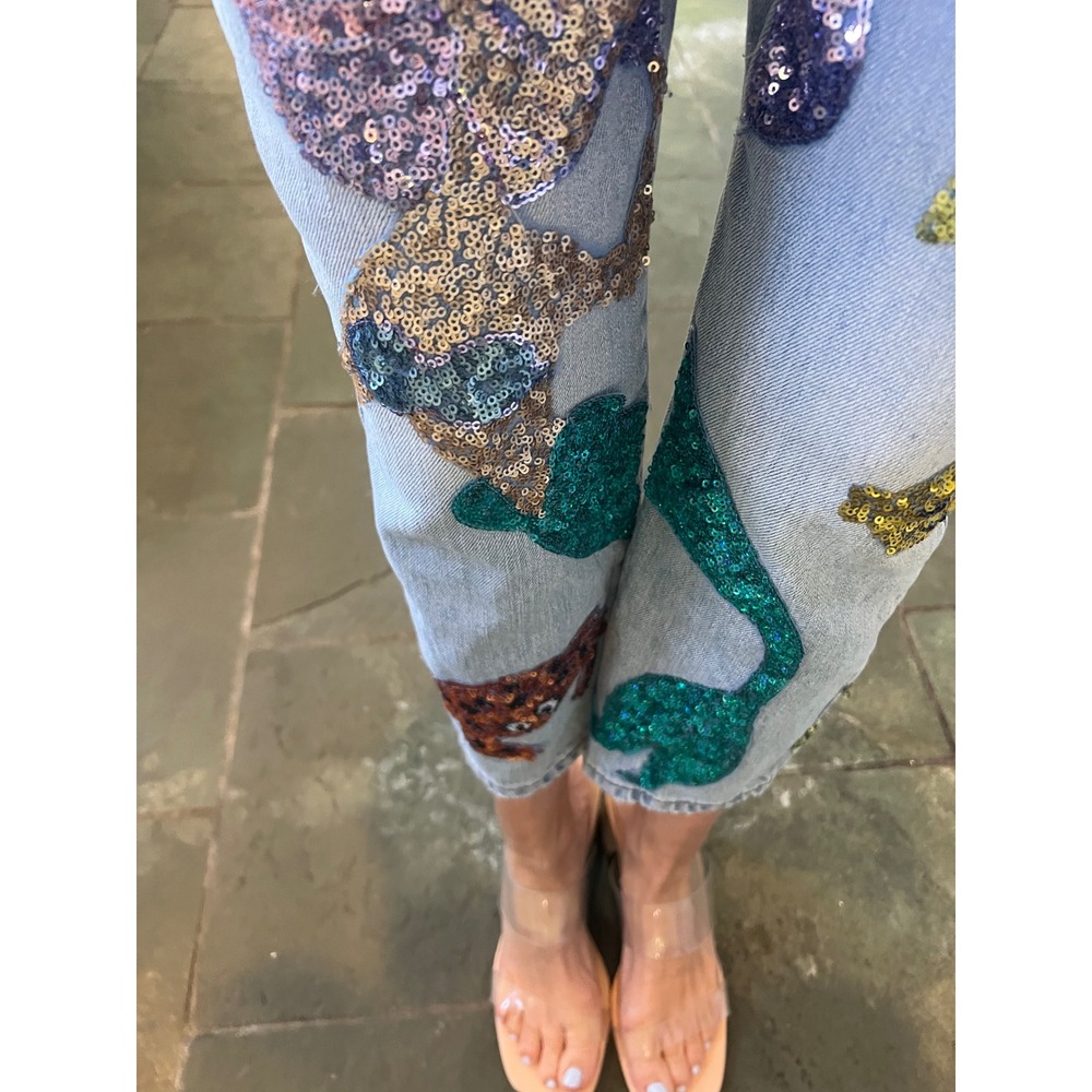 Topshop Mermaid Sequin Jeans Light Wash Ocean/Sea Life  Whimsical Art to Wear - Picture 3 of 15